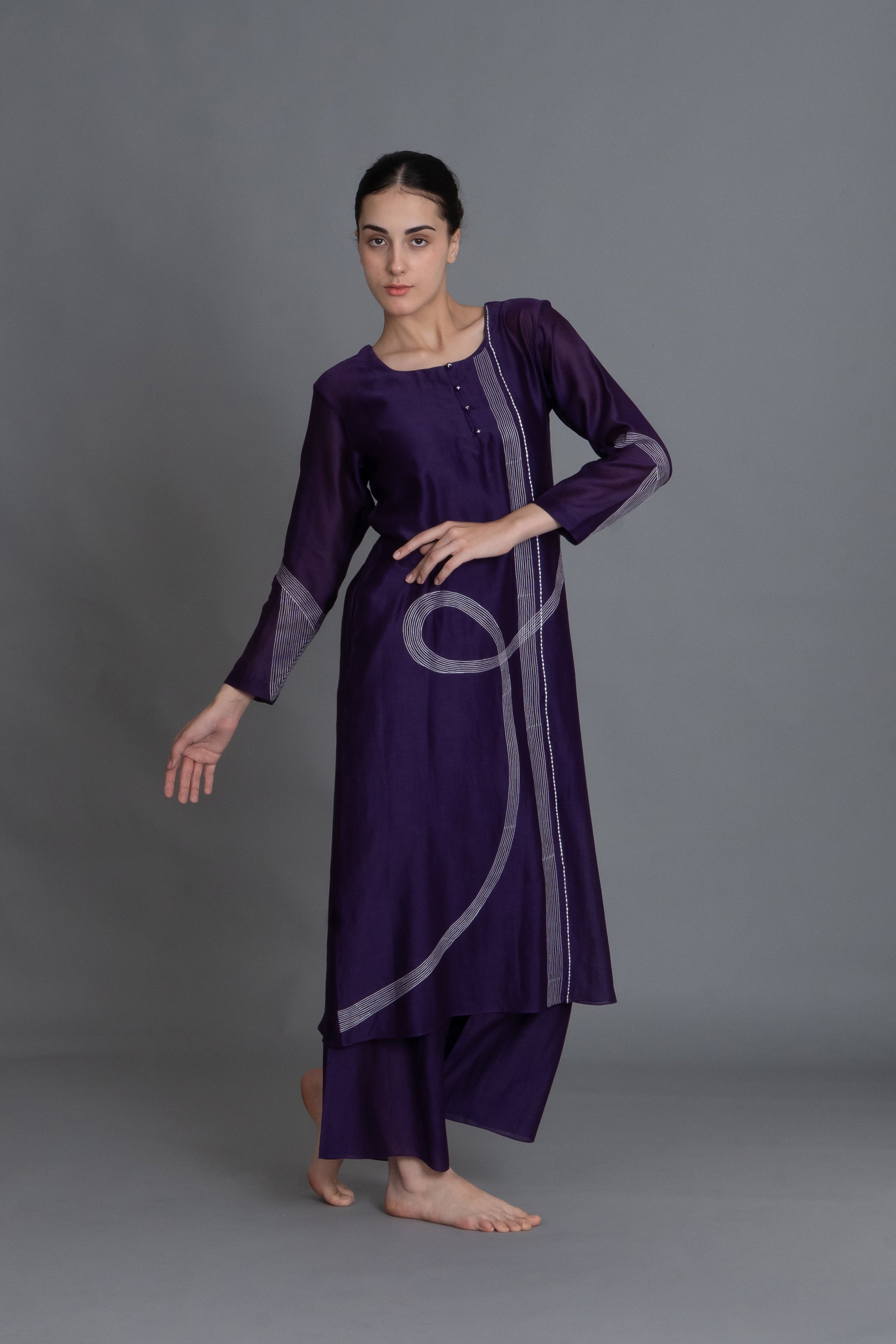Purple Embroidered Dress Co-ord