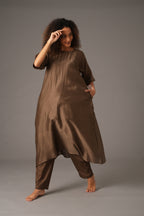Olive Round Neck Piping Dress Co-ord