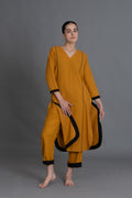 Mustered Cotton V-Neck Dress