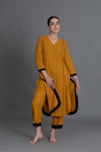 Mustered Cotton V-Neck Dress