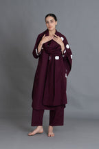 Maroon Polka Pleated Back Dress Co-ord with Scraff