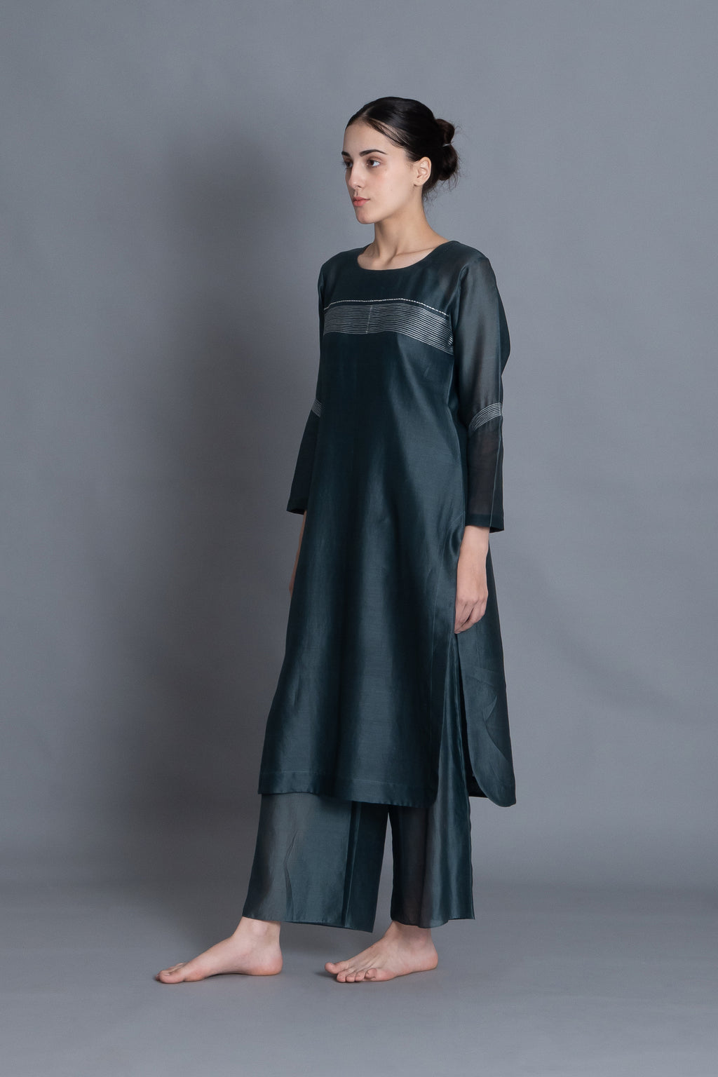 E-Mint Embroidery Dress Co-ord with Scraff