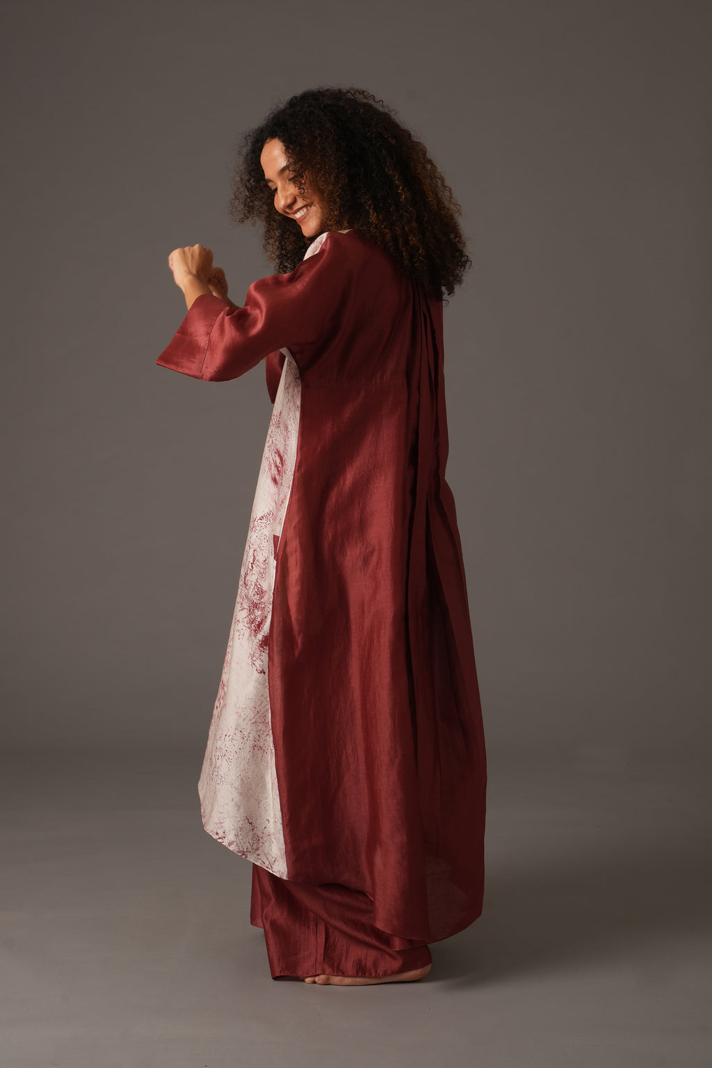 Texcher Print Gather's collar Dress with Pant