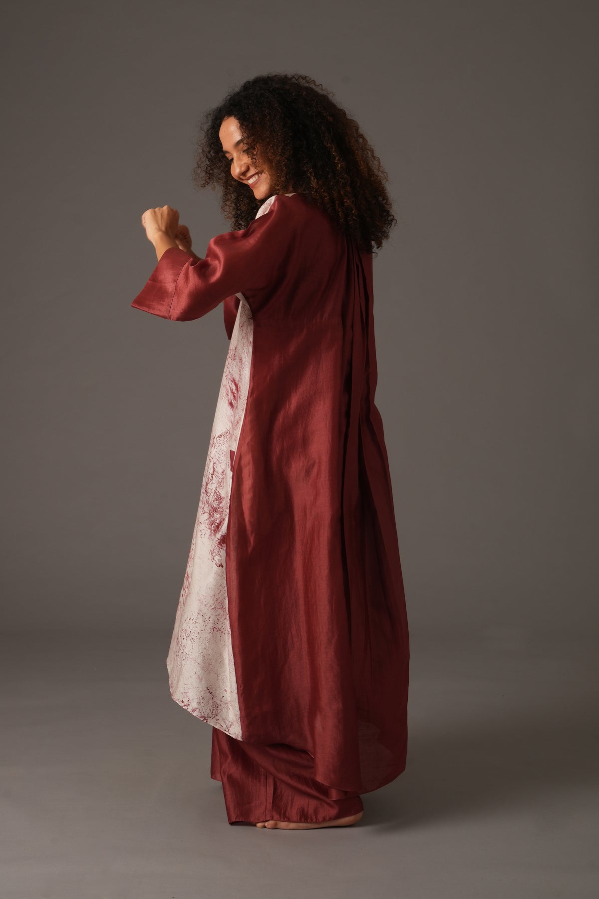 Texcher Print Gather's collar Dress with Pant