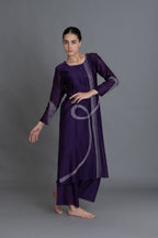 Purple Embroidered Dress Co-ord with Scraff