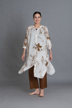 Earthy Brown Print Dress Co-ord With Scraff