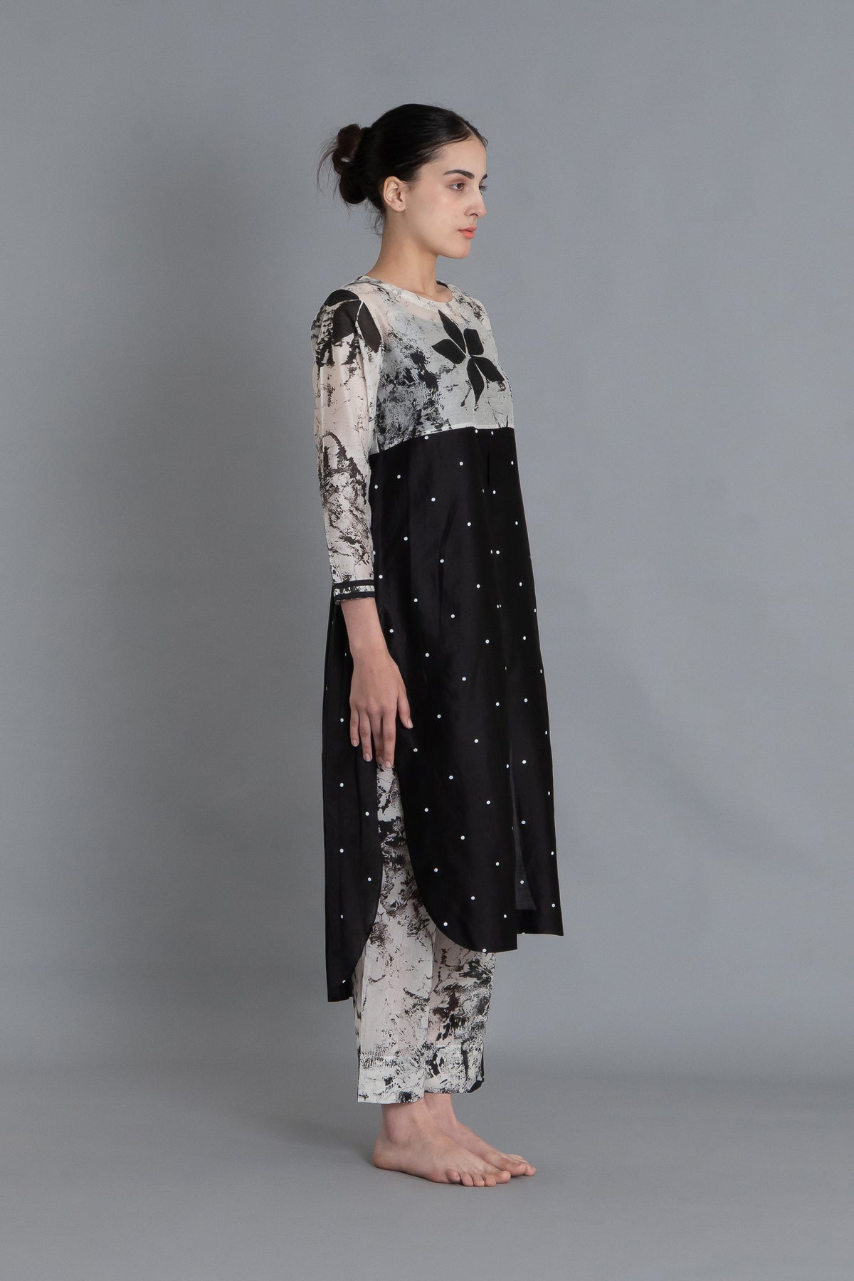 Black Textured Print Dress Co-ord
