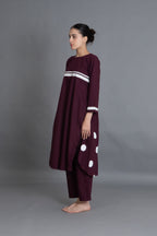 Maroon Polka Pleated Back Dress Co-ord with Scraff