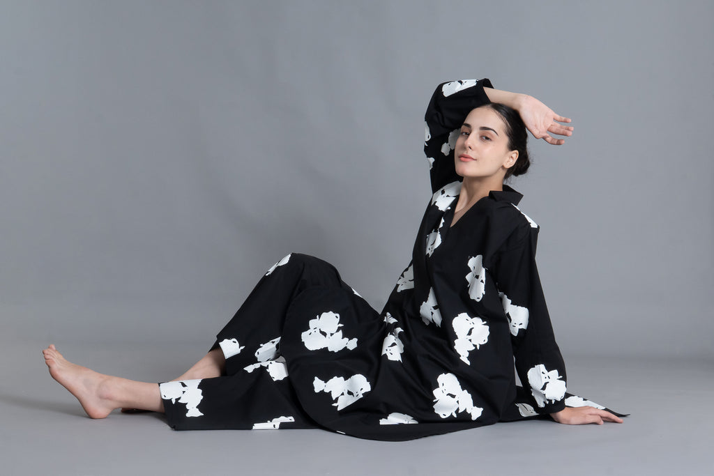 Black Floral Printed Dress Co-ord