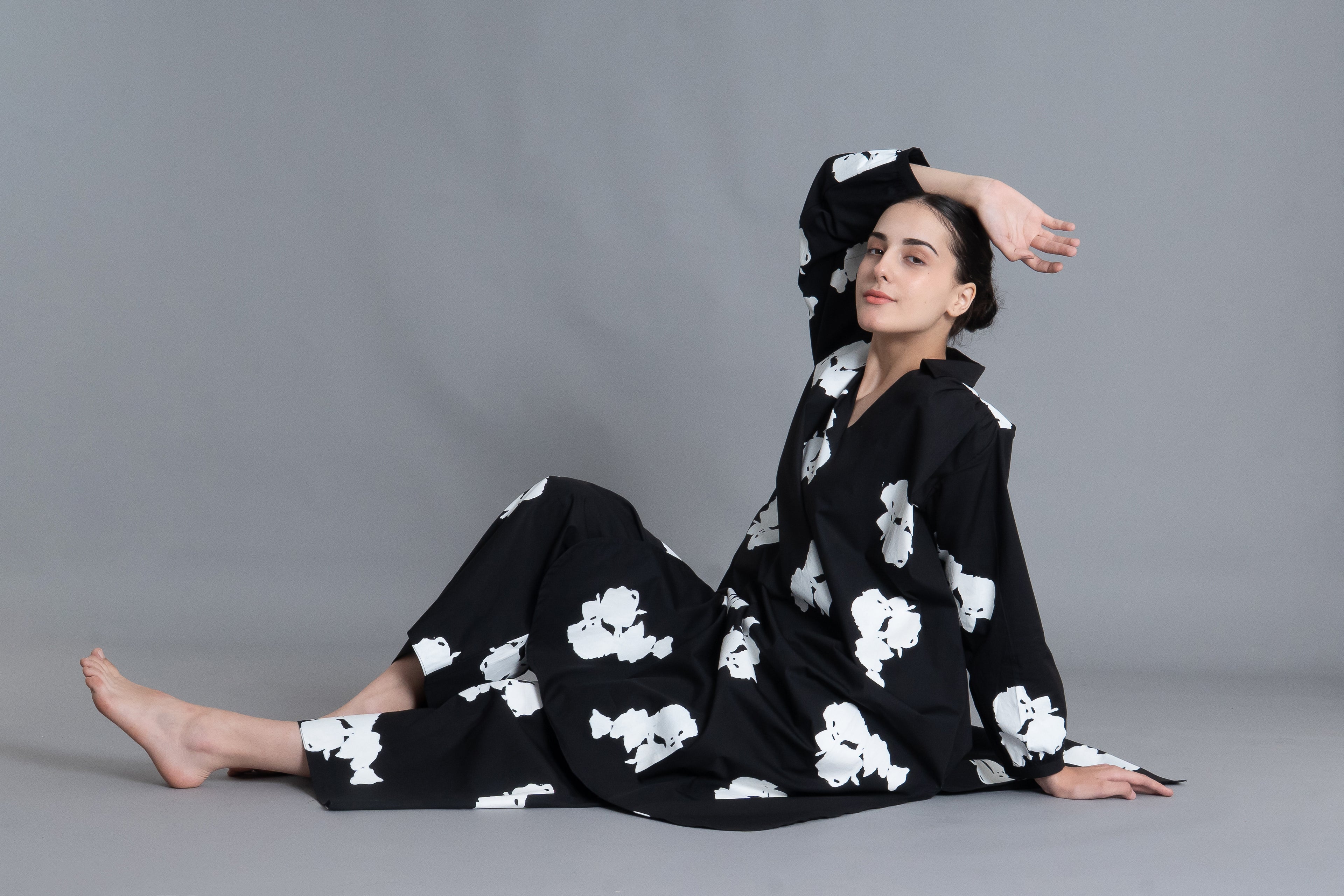 Black Floral Printed Dress Co-ord