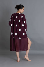 Maroon Polka Chanderi Gathered Dress