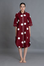 Crimson Embroidered Polka Shirt