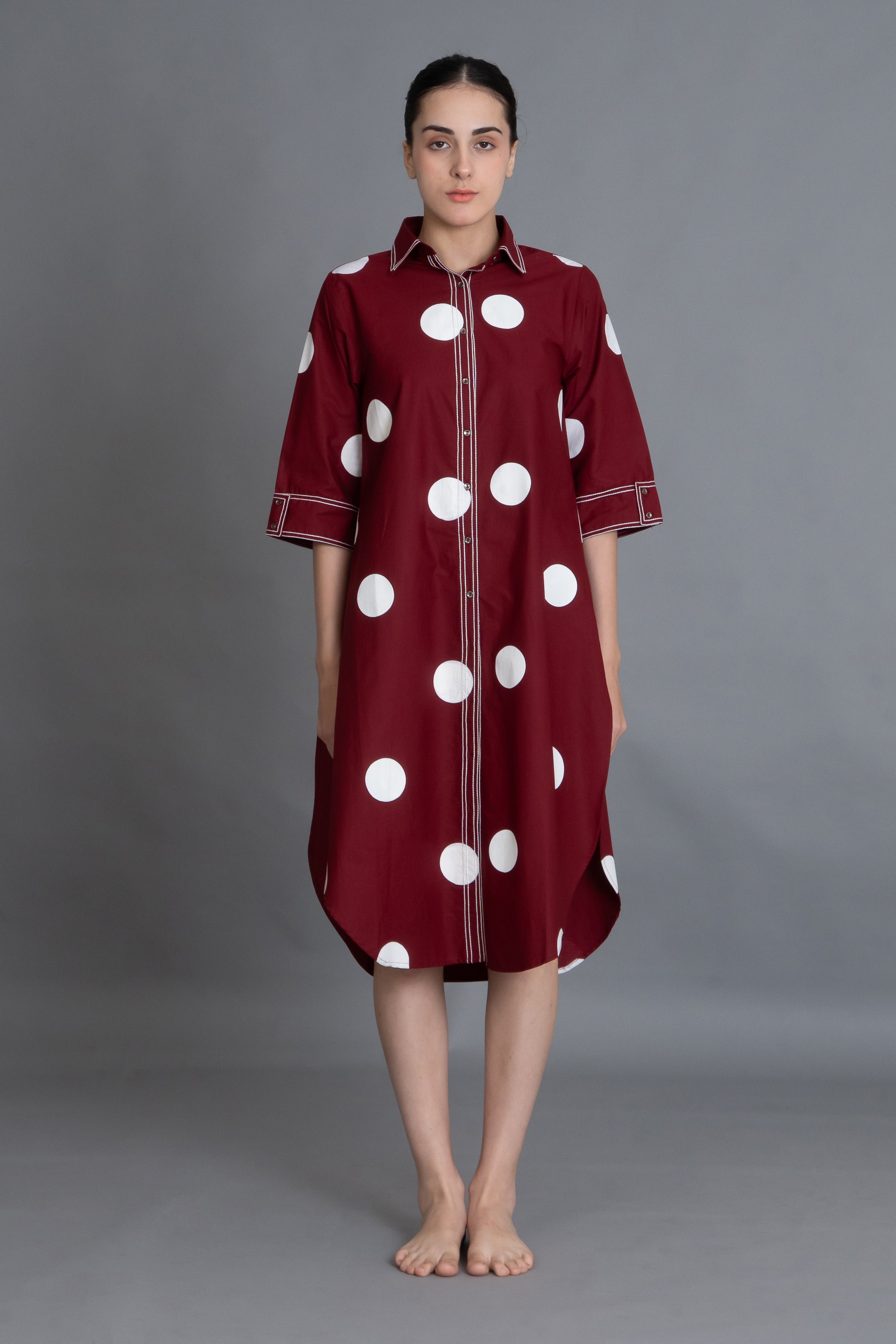 Crimson Embroidered Polka Shirt