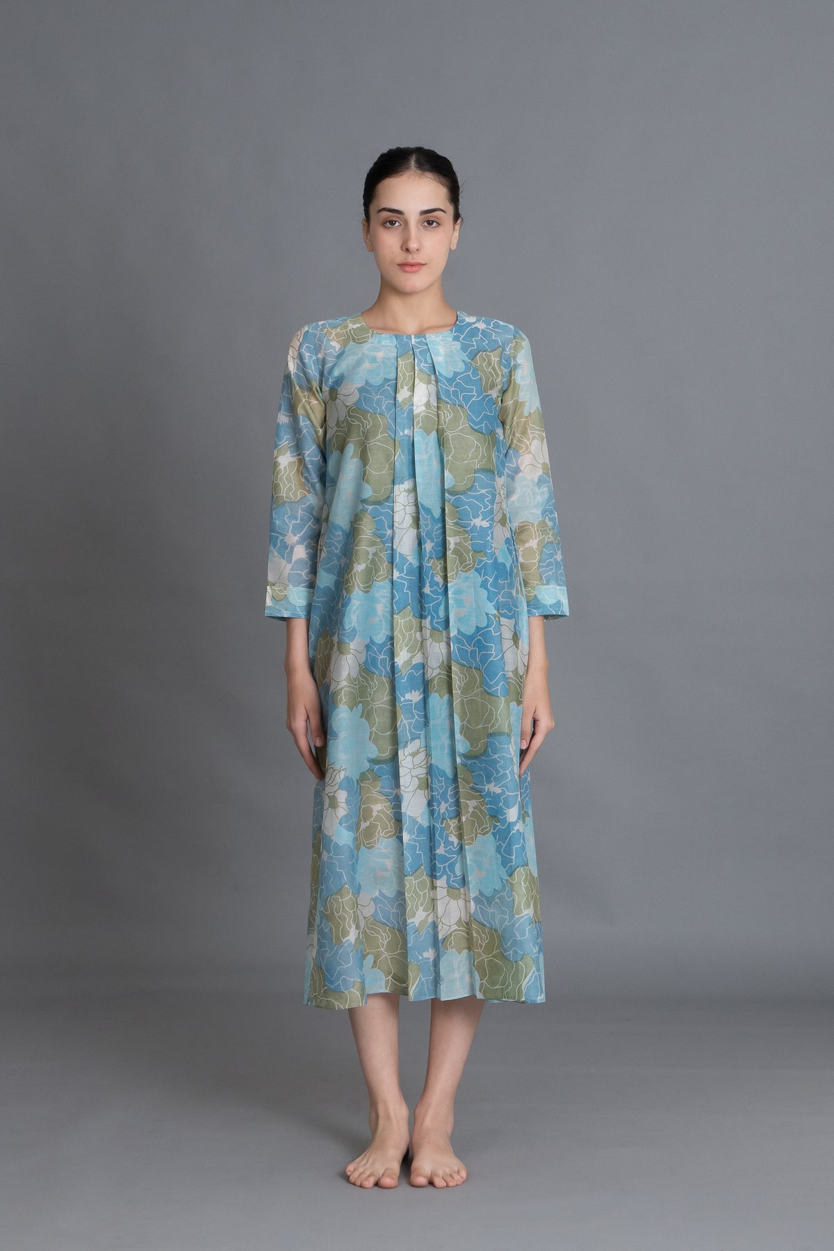 Ocean Blue Floral Print Dress