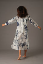 Texcher Print Round Neck Back Pleated Dress