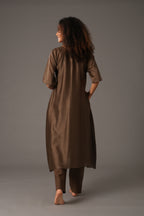 Olive Round Neck Piping Dress Co-ord
