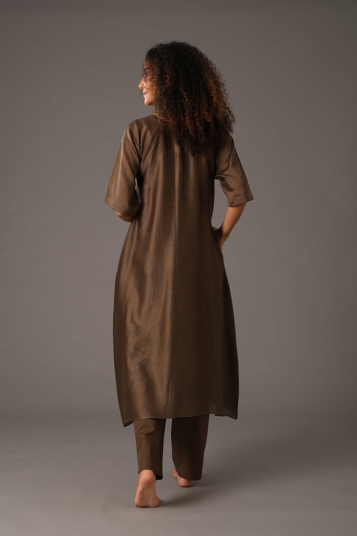 Olive Round Neck Piping Dress Co-ord