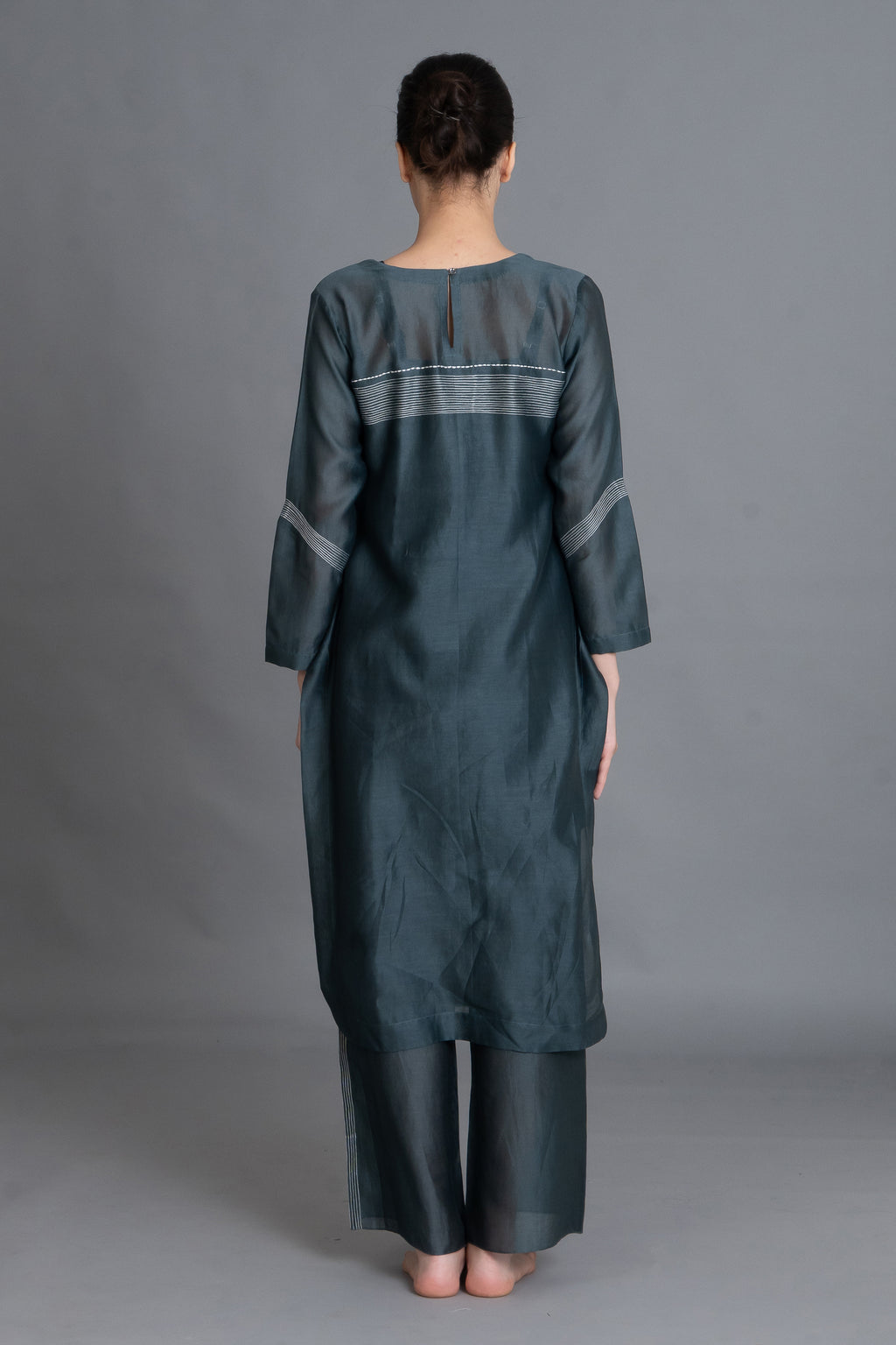 E-Mint Embroidery Dress with Embroidried Bottom Co-ord