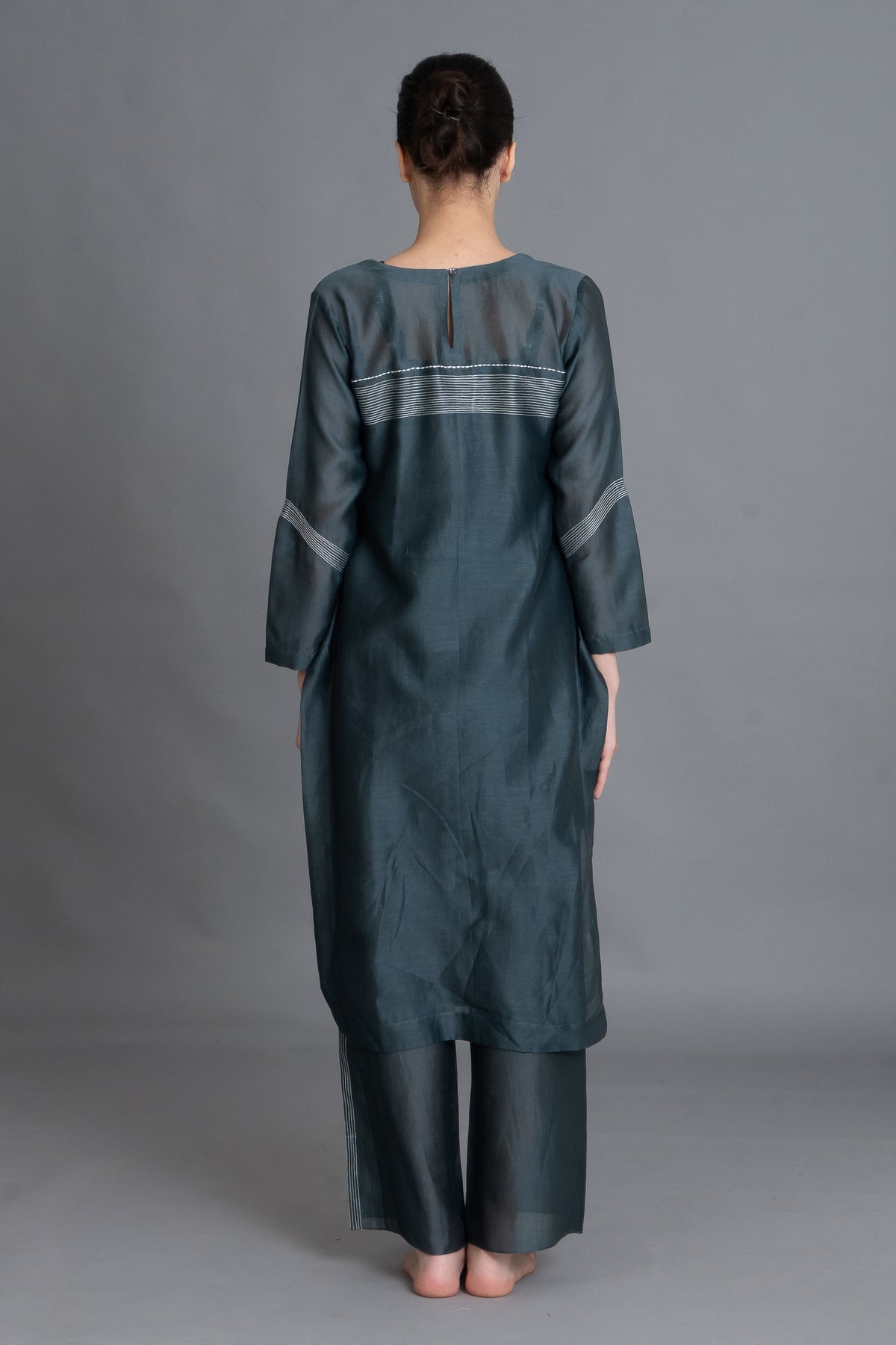 E-Mint Embroidery Dress with Embroidried Bottom Co-ord