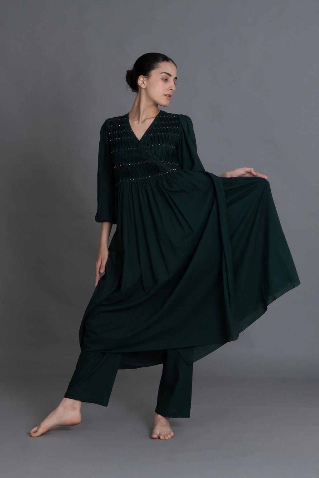 Forest Green Hand-Smocked Dress Co-ord