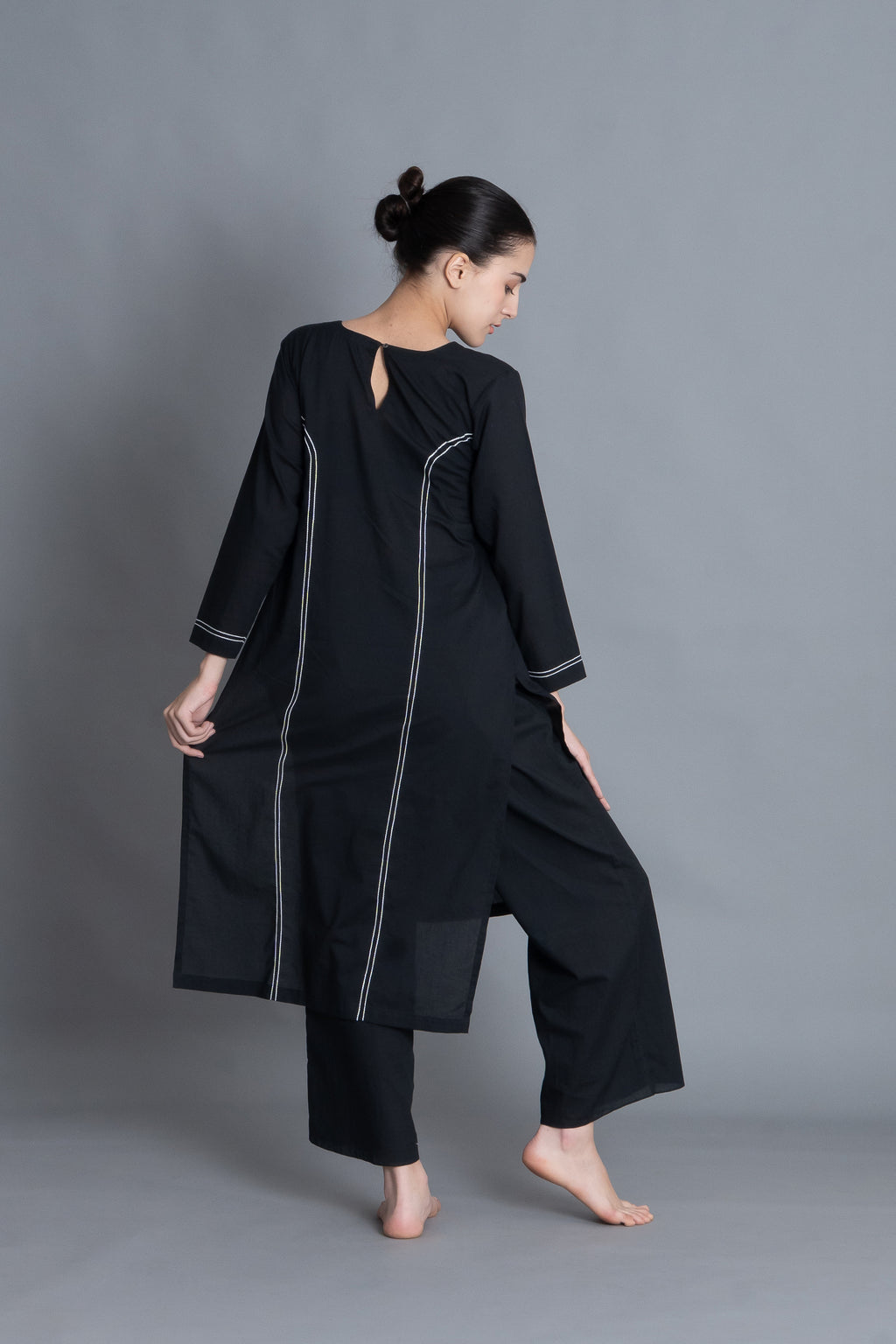 Noir Embroidered V-Neck Dress