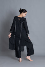 Noir Embroidered V-Neck Dress
