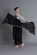 Black Printed Embroidered Dress Co-ord with Scraff