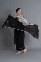 Black Printed Embroidered Dress Co-ord with Scraff