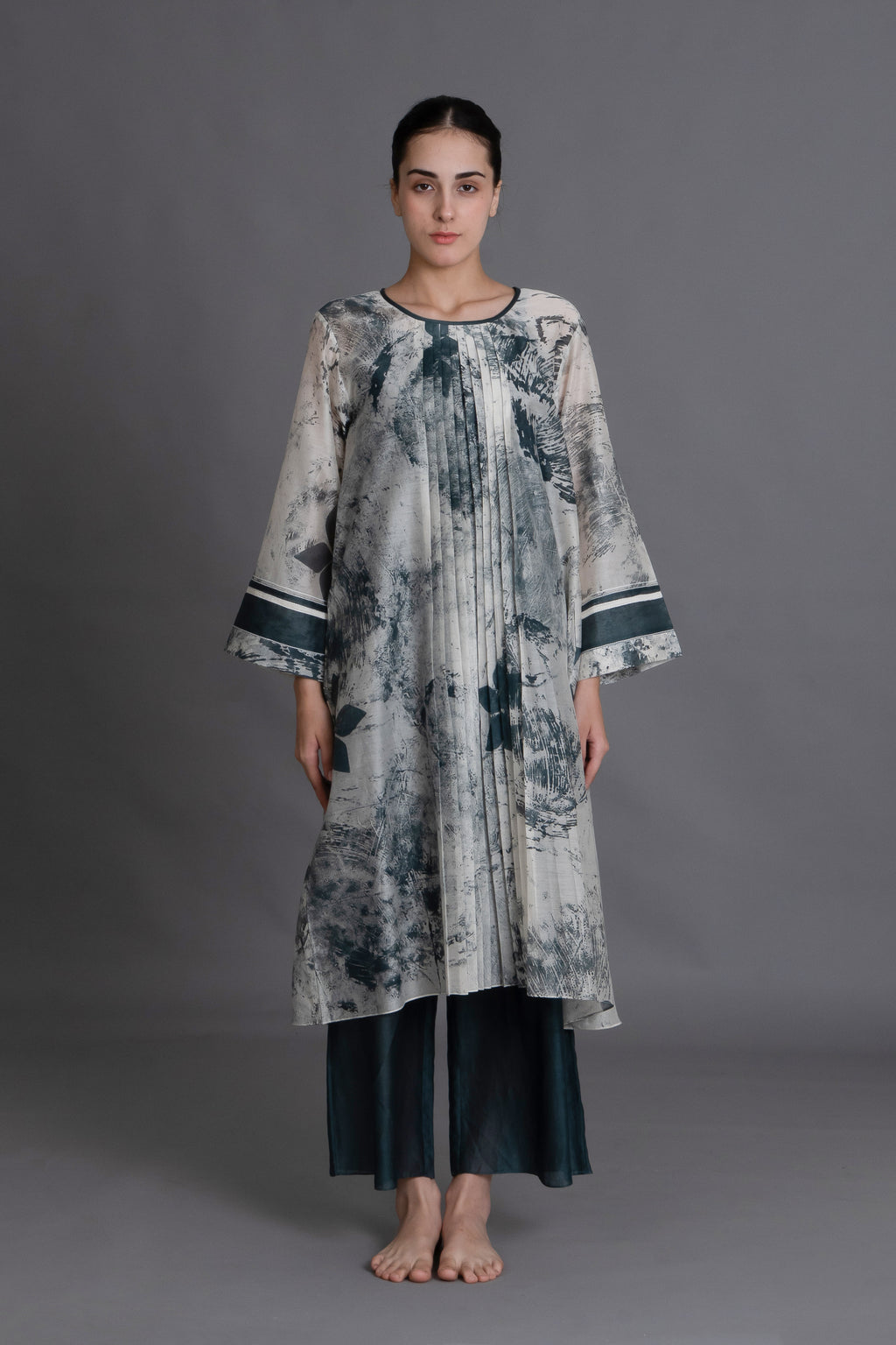 Mint Texture Print Dress Co-ord with Scraff