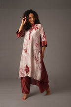 Texcher Print Gather's collar Dress with Pant & Scarff