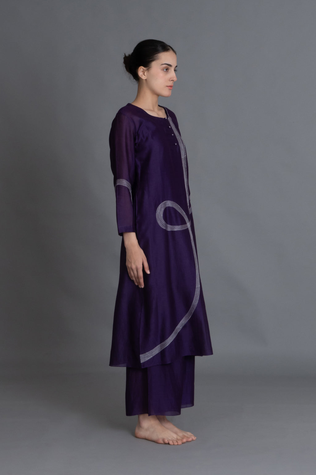 Purple Embroidered Dress Co-ord