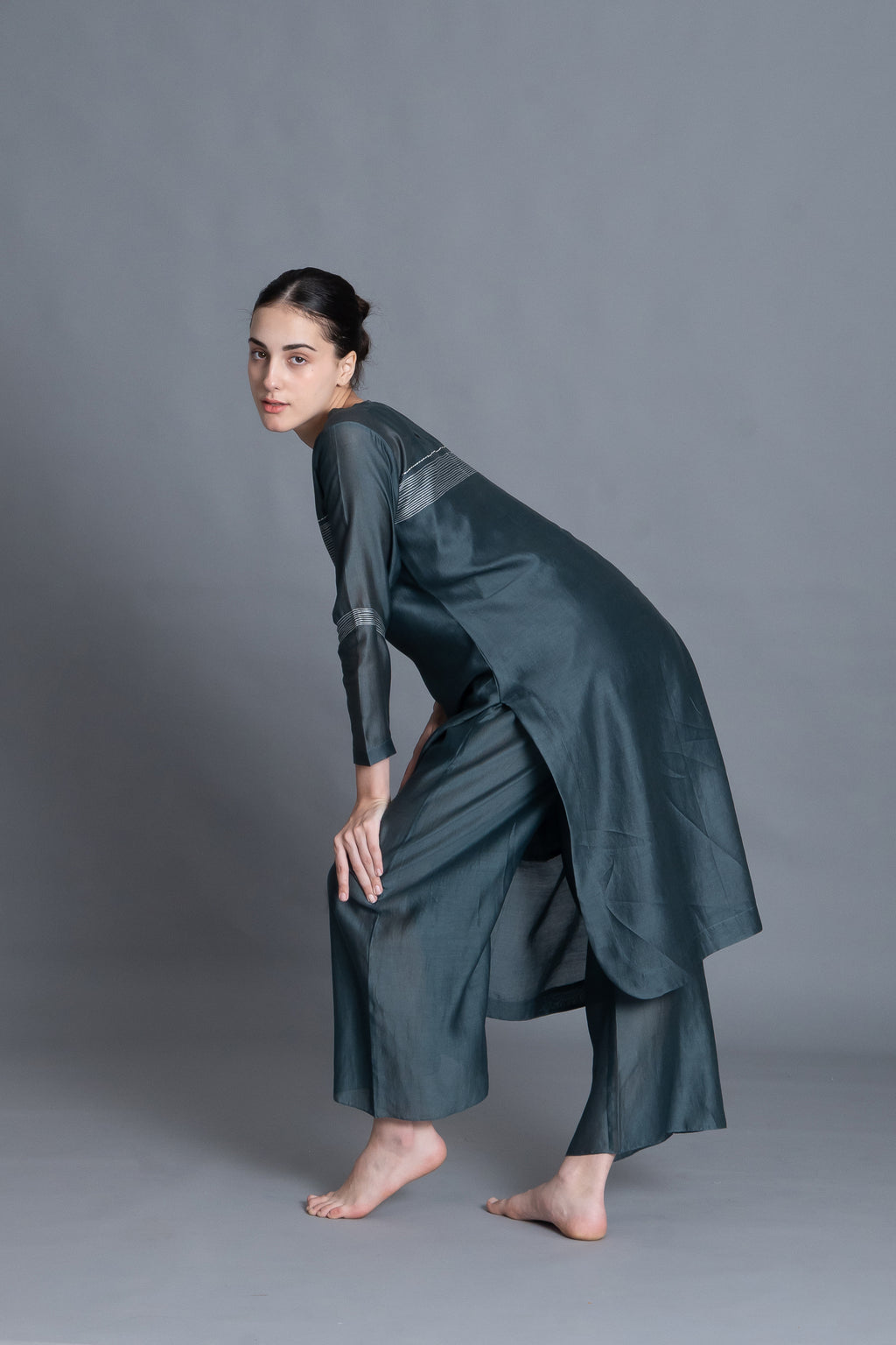 E-Mint Embroidery Dress Co-ord with Scraff