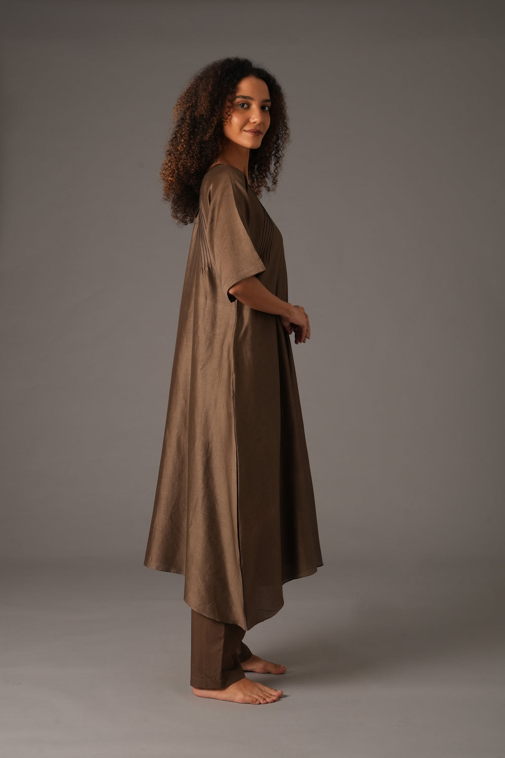 Olive Round Neck Piping Dress Co-ord