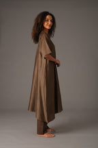 Olive Round Neck Piping Dress Co-ord