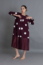 Maroon Polka Chanderi Gathered Dress
