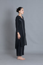 Noir Embroidered V-Neck Dress