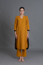 Mustered Cotton V-Neck Dress