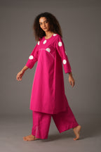 Pink Round Neck Box Pleated Dress Co-ord