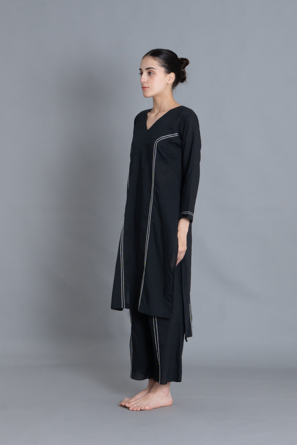 Noir Embroidered V-Neck Dress