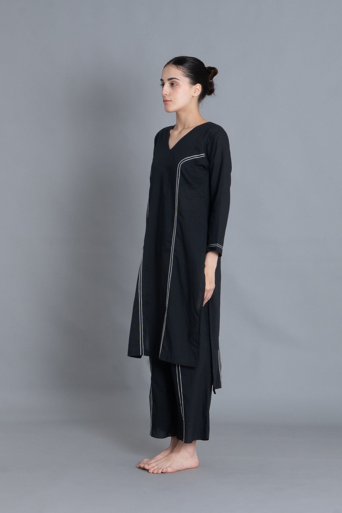 Noir Embroidered V-Neck Dress