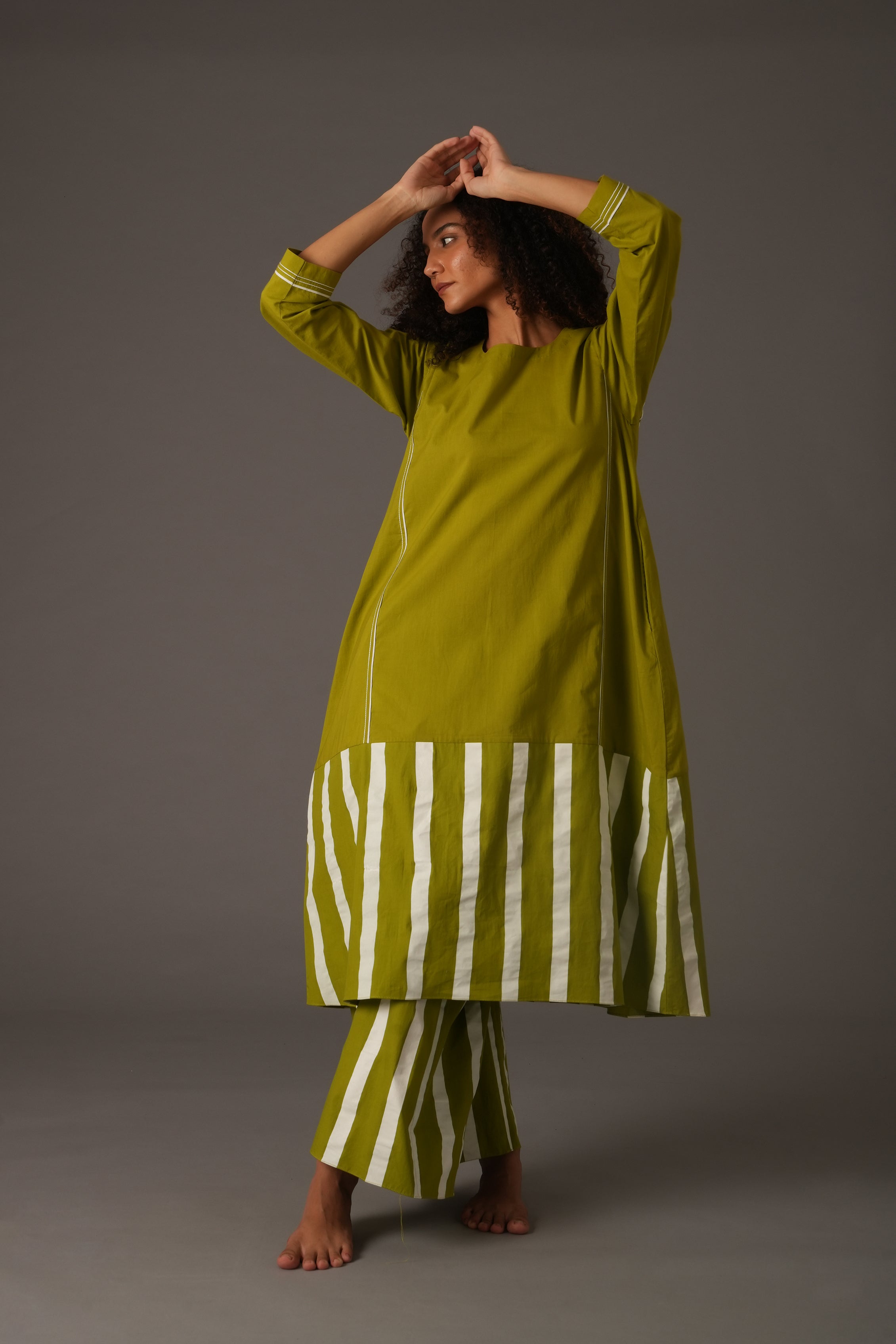 Purple Bright white stripe dress With Pant and Scarff