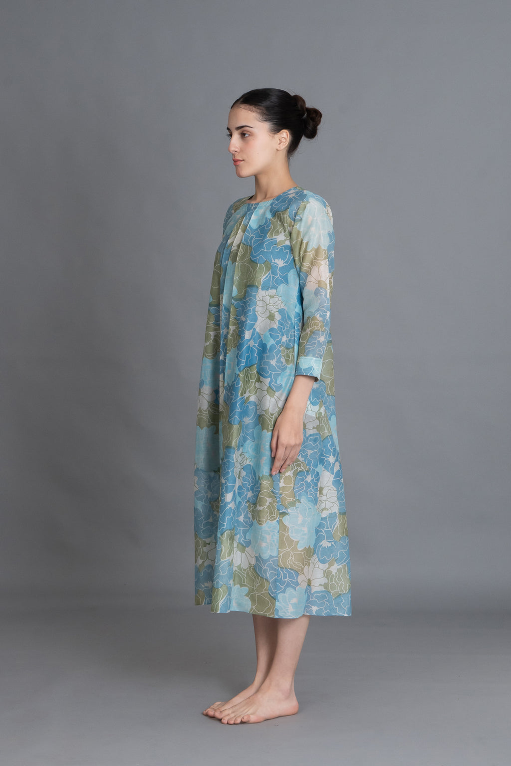 Ocean Blue Floral Print Dress