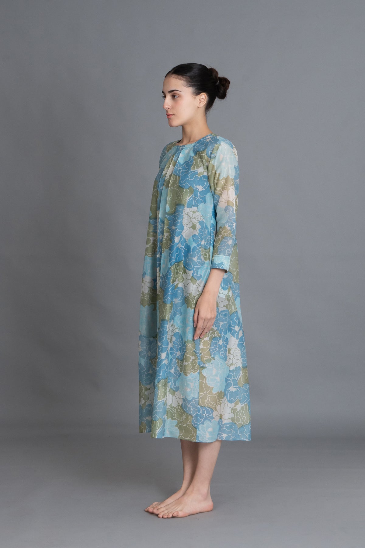 Ocean Blue Floral Print Dress