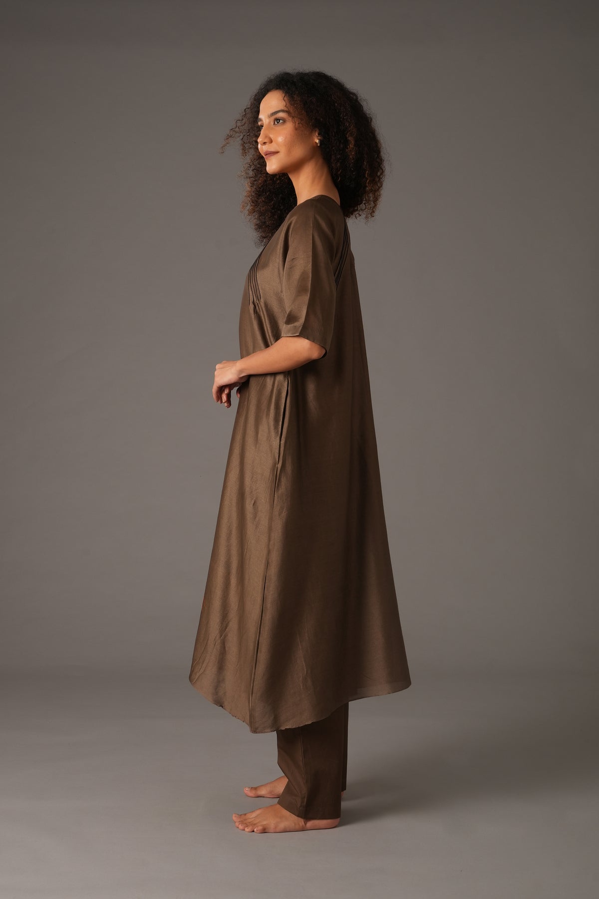 Olive Round Neck Piping Dress Co-ord