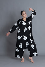 Black Floral Printed Dress Co-ord