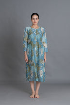 Ocean Blue Floral Print Kurta