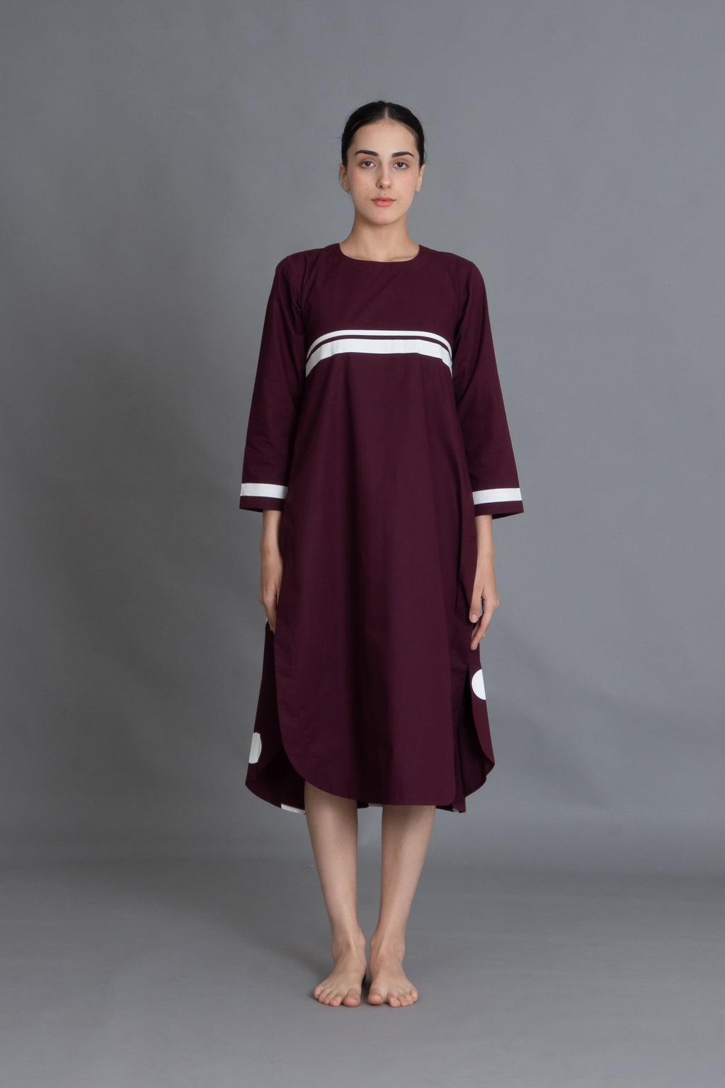 Maroon Polka Pleated Back Dress