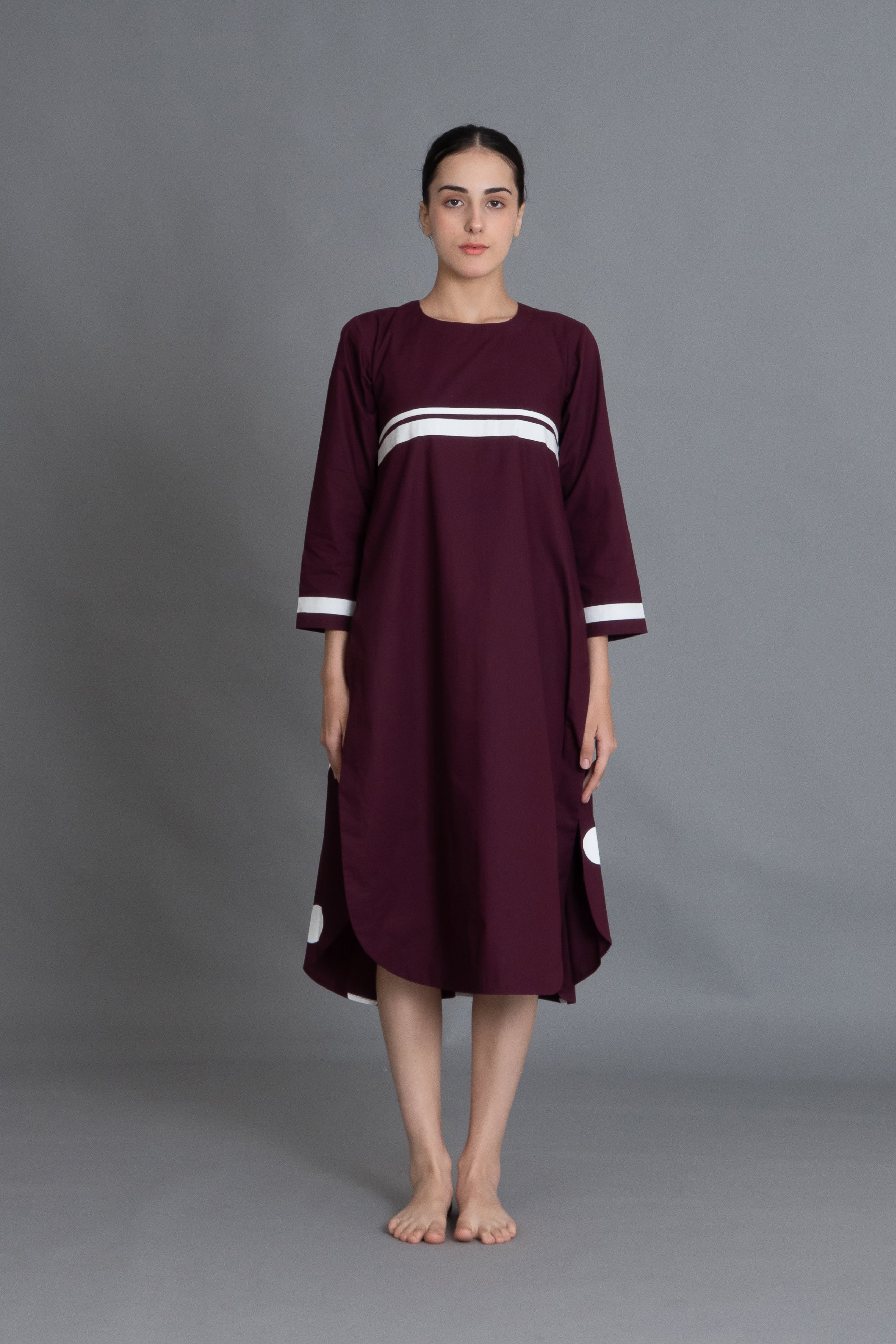 Maroon Polka Pleated Back Dress