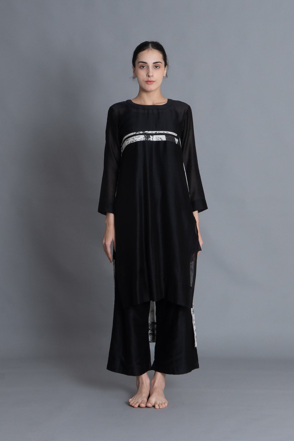 Black Textured Pleated Dress Co-ord