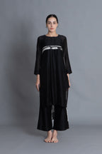 Black Textured Pleated Dress Co-ord